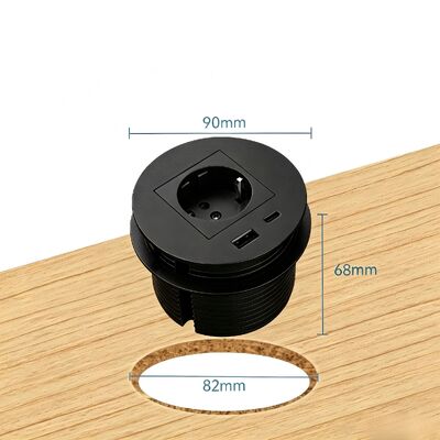 Bedside Desk Power Grommet Plug Socket 20W USBA USBC Fast Charge