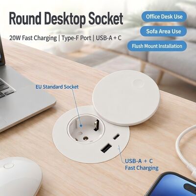 60W USB-C Power Delivery Desk Power Grommet with 360° Rotating Dustproof Cover and V0 Flame-Retardant ABS+PC Material