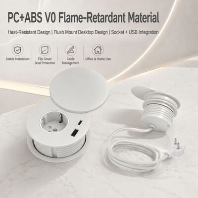 60W USB-C Power Delivery Desk Power Grommet with 360° Rotating Dustproof Cover and V0 Flame-Retardant ABS+PC Material