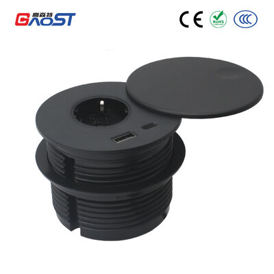 20W USB-C Fast Charging Desk Power Grommet with Type F Schuko Outlet and 360° Rotating Dustproof Cover