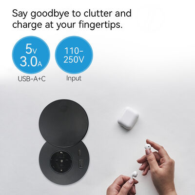 20W USB-C Fast Charging Desk Power Grommet with Type F Schuko Outlet and 360° Rotating Dustproof Cover