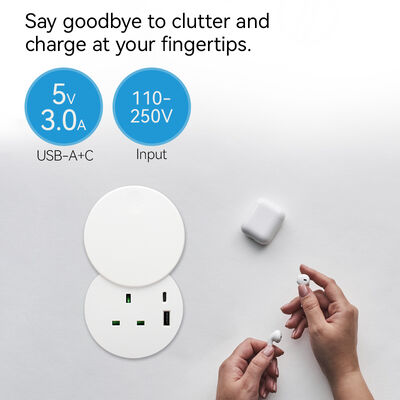 UKCA Certified 20W Fast Charging USB-C Desktop Socket with 82mm Diameter for Office and Home