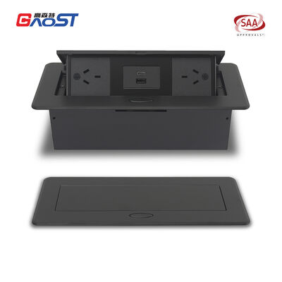 Pop Up Socket Box with 2 GPO and 20W USB Charge Alloy Faceplate Steel Base Recessed Power Outlet for Office and Home