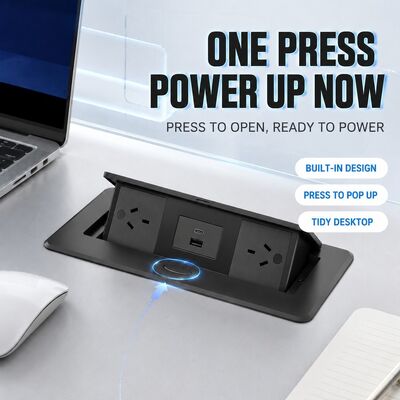 Pop Up Socket Box with 2 GPO and 20W USB Charge Alloy Faceplate Steel Base Recessed Power Outlet for Office and Home
