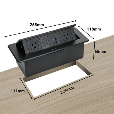 Compact Desk Mount Power Outlet Box with 20W PD Charge 3 Ports and Damped Spring Structure UL CUL Certificated