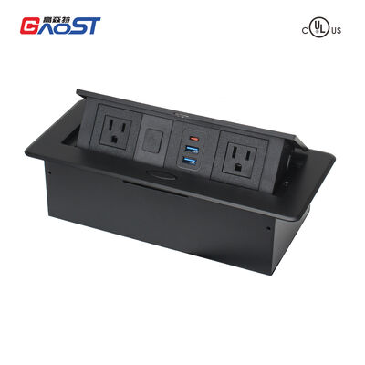Compact Desk Mount Power Outlet Box with 20W PD Charge 3 Ports and Damped Spring Structure UL CUL Certificated