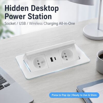 Desktop Power Strip with 2 French Outlets 20W USB A+C Fast Charging Ports