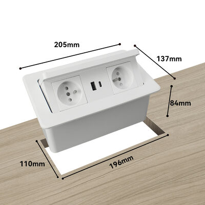 Desktop Power Strip with 2 French Outlets 20W USB A+C Fast Charging Ports