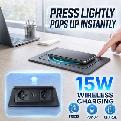 Desktop Power Strip with 20W USB A+C Fast Charging 15W Wireless Charging and V0 Flame Retardant Material