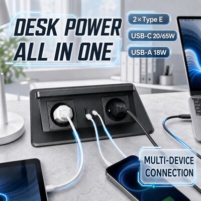 Desktop Power Strip with 20W USB A+C Fast Charging 15W Wireless Charging and V0 Flame Retardant Material