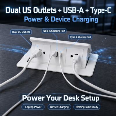Pop Up Power Strip with 20W USB Fast Charging 15W Wireless Charging and UL-Certified Fireproof Safety for Office Desk