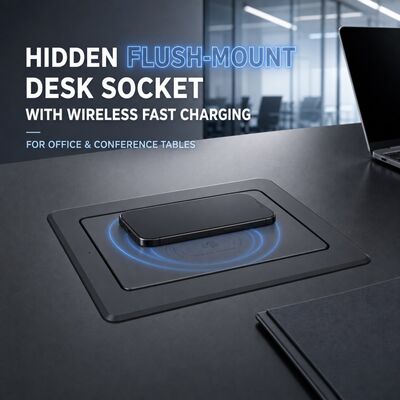 UL Certified Recessed Desktop Power Station with 15W Wireless Charging and 20W Fast Charging USB Ports