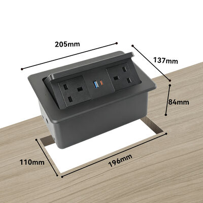 Pop Up Desk Power Strip Wireless Charger 20W Type C USB A Outlets UKCA Certified Hub