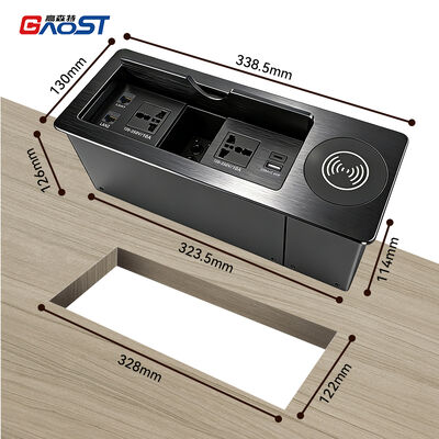 Conference AV Cubby Box with 65W PD Fast Charging 15W Qi Wireless Charging and 2 RJ45 Network Ports
