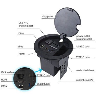 Embedded Desktop Cubby Connectivity Box for AV Audio Visual Accessory