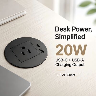 Table Mounted Power Outlet with QC3.0 USB Fast Charging and 80mm Hole UL Standard Desk Power Grommet