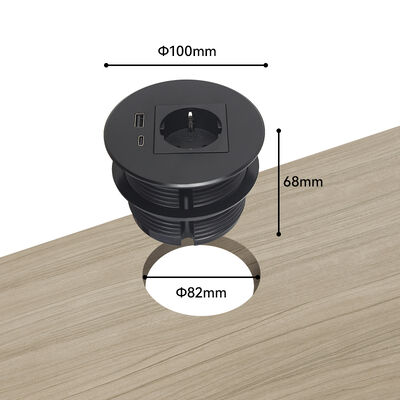 Schuko Recessed Power Outlet with 20W QC3.0 USB Charge and Alloy Faceplate for 80mm Hole Size