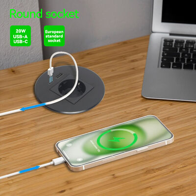 Schuko Recessed Power Outlet with 20W QC3.0 USB Charge and Alloy Faceplate for 80mm Hole Size