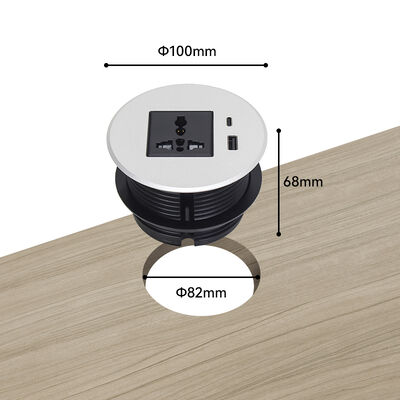 Universal Recessed Desk Grommet Power Outlet with 20W QC 3.0 USB Charge and Alloy Faceplate