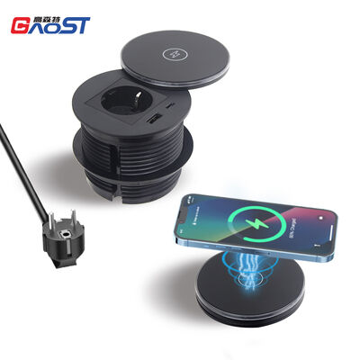 15W Wireless Charging Desk Grommet with 180° Rotating Glass Cover and PD 30W USB-C Fast Charge