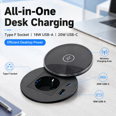 15W Kablosuz Şarj Masası, 180° döner cam kapağı ve PD 30W USB-C Hızlı Şarj