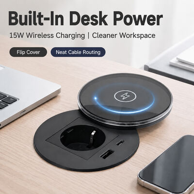 15W Wireless Charging Desk Grommet with 180° Rotating Glass Cover and PD 30W USB-C Fast Charge