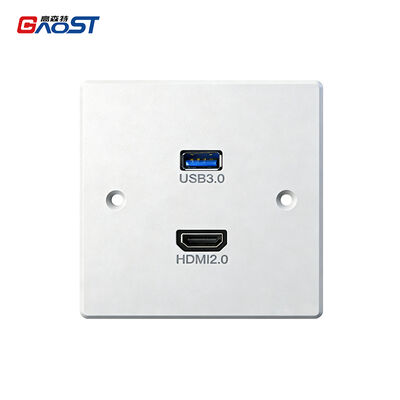 4K HDMI Pass Through and USB 3.0 Data Audio Video Wall Box with Alloy Face Plate for Office Networking