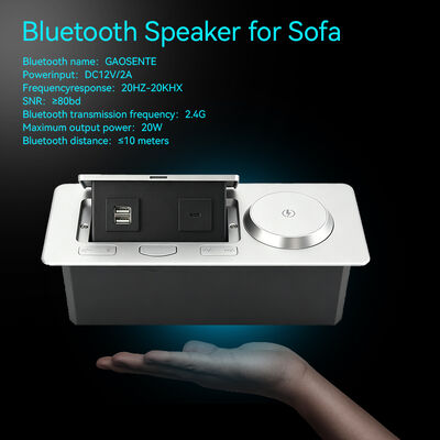 Recessed Furniture Outlet with 15W Wireless Charging Built-in Hi-Fi Bluetooth Speaker and Pop-up Outlet USB Ports