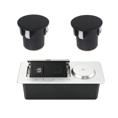 Recessed Furniture Outlet with 15W Wireless Charging Built-in Hi-Fi Bluetooth Speaker and Pop-up Outlet USB Ports