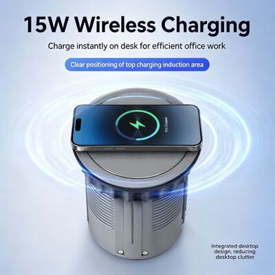 Retractable Power Socket with 3 American Outlets 20W USB Charger and 15W Wireless Charging Pad