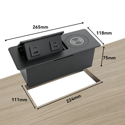 Aluminum Alloy Recessed Pop Up Socket Box with 15W Wireless Charger and Dual 20W USB-C PD Ports