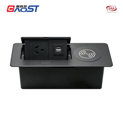 SAA Certified Recessed Pop Up Socket Box with Wireless Charger and Dual USB-A for Desk Power Hub
