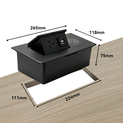SAA Certified Recessed Pop Up Socket Box with Wireless Charger and Dual USB-A for Desk Power Hub