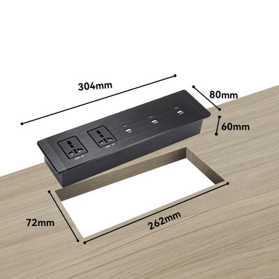 65W GaN Recessed Desk Power Strip with 3 USB, Flush Aluminum Socket for Office Furniture