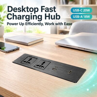 Flush Mount Recessed Power Strip with HDMI HD Connection and 65W USB A+C for Conference Rooms