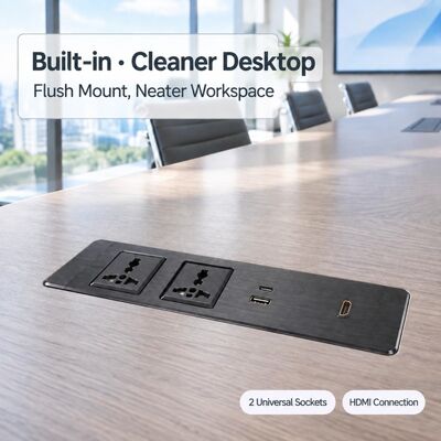Flush Mount Recessed Power Strip with HDMI HD Connection and 65W USB A+C for Conference Rooms