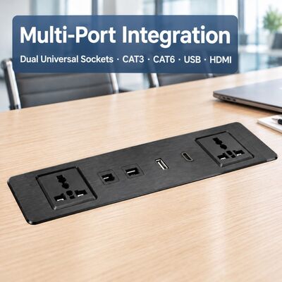 Recessed Power Strip with HDMI CAT6 and 65W USB-A+C in Aluminum Alloy Flush Mount Desk Power Strip