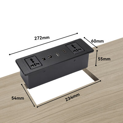 Recessed Power Strip with HDMI CAT6 and 65W USB-A+C in Aluminum Alloy Flush Mount Desk Power Strip