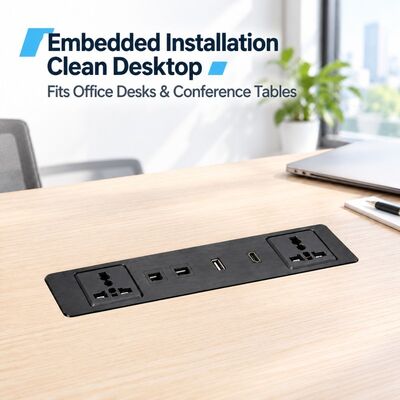 Recessed Power Strip with HDMI CAT6 and 65W USB-A+C in Aluminum Alloy Flush Mount Desk Power Strip