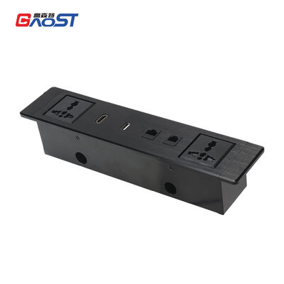 Aluminum Alloy Recessed Desk Power Strip with HDMI, RJ45 Network, USB Ports & Dual Universal Sockets for Conference Room & Office