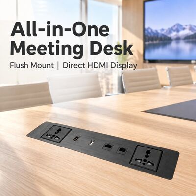 Aluminum Alloy Recessed Desk Power Strip with HDMI, RJ45 Network, USB Ports & Dual Universal Sockets for Conference Room & Office