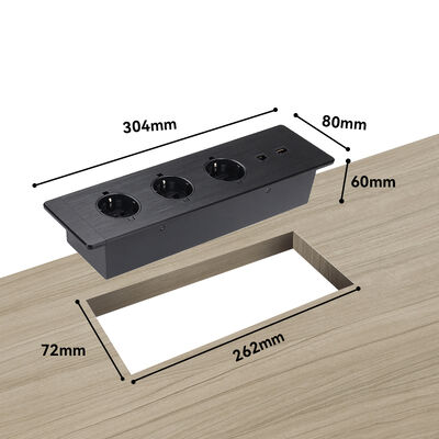 Aluminum Alloy Embedded Desktop Socket Hub 3 Way Type F Schuko Sockets & Dual LAN Ports for Corporate Meeting Rooms Executive Desks