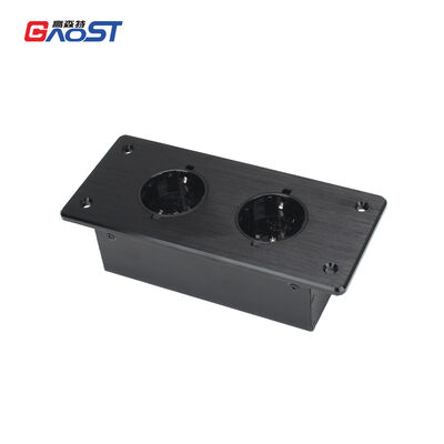 2-Way Aluminum Alloy Recessed Power Strip with V0 Flame-Retardant Dual Outlet Desktop Socket for Conference Tables