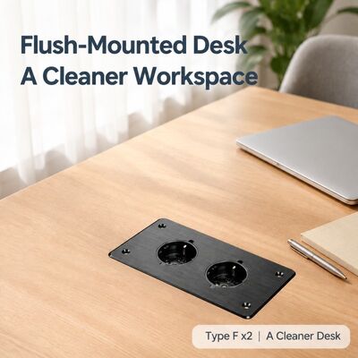 2-Way Aluminum Alloy Embedded Desktop Socket - Flush-Mount Schuko Power Hub with V0 Flame-Retardant Housing for Conference Tables & Workstations