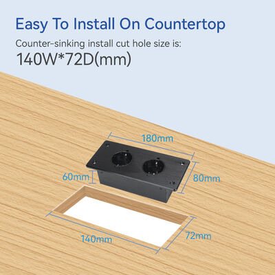 2-Way Aluminum Alloy Recessed Power Strip with V0 Flame-Retardant Dual Outlet Desktop Socket for Conference Tables