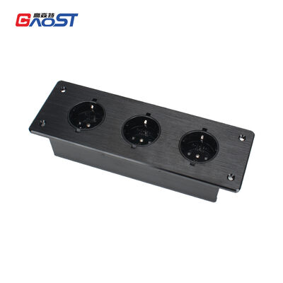 3 Way Aluminum Alloy Recessed Power Strip V0 Flame Retardant Desktop Socket Flush-Mount Power Hub for Office Desks