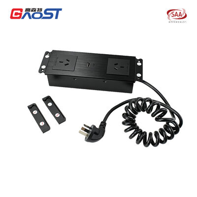 Recessed Desk Power Strip Dual Sockets USB A C Fast Charging Port Coiled Spring Cord Box