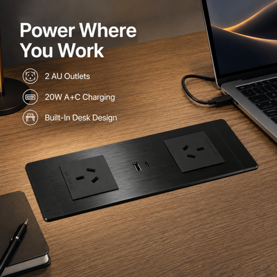 Recessed Desk Power Strip Dual Sockets USB A C Fast Charging Port Coiled Spring Cord Box
