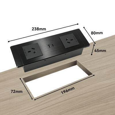 Recessed Desk Power Strip Dual Sockets USB A C Fast Charging Port Coiled Spring Cord Box