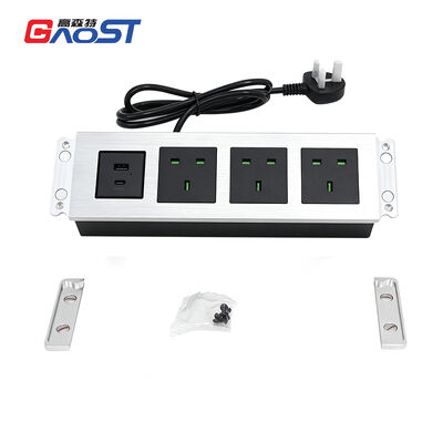 Recessed Power Strip Flush Mount Desk Power Socket with 3 UK Outlets Dual USB Ports and 65W USB PD Charging